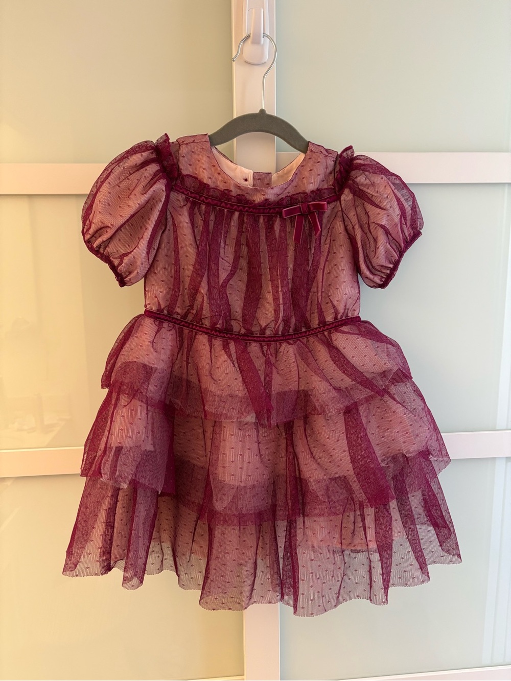 Janie and Jack Berry Pink Velvet-Trim Tulle Dress